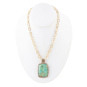 Jacquard Blue Turquoise Golden Pendant Necklace detail view by Barse Jewelry
