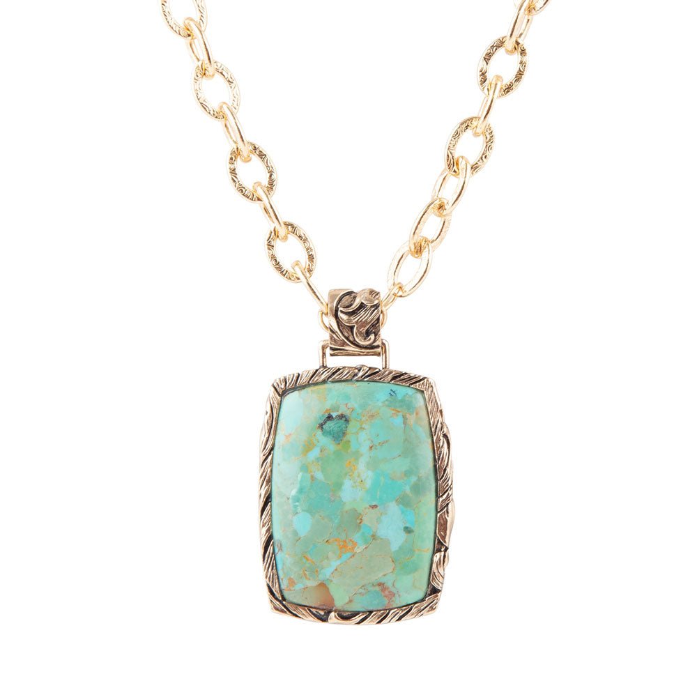Jacquard Blue Turquoise Golden Pendant Necklace by Barse Jewelry