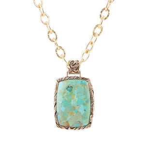 Jacquard Blue Turquoise Golden Pendant Necklace by Barse Jewelry