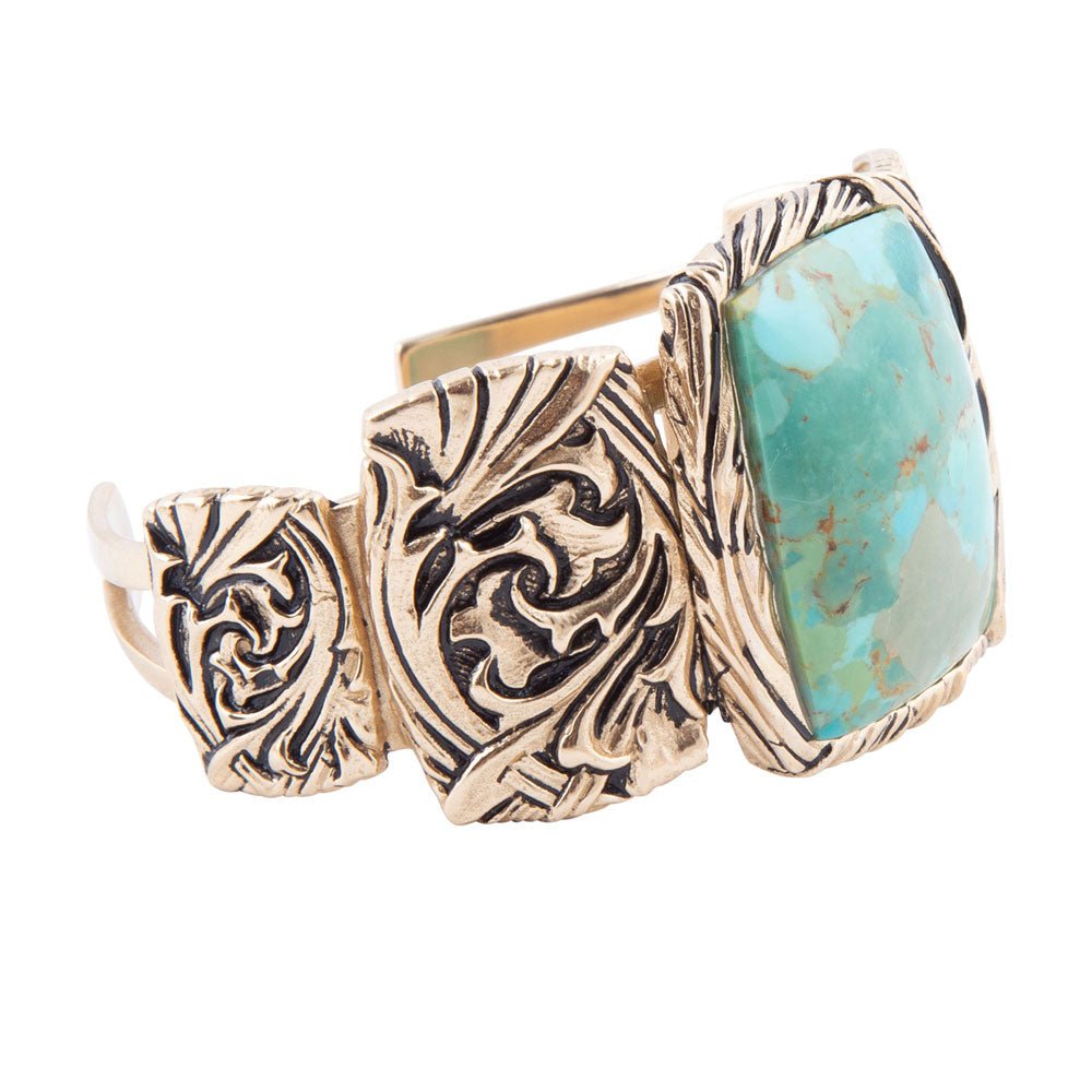 Jacquard Blue Turquoise Solid Golden Cuff Bracelet by Barse Jewelry
