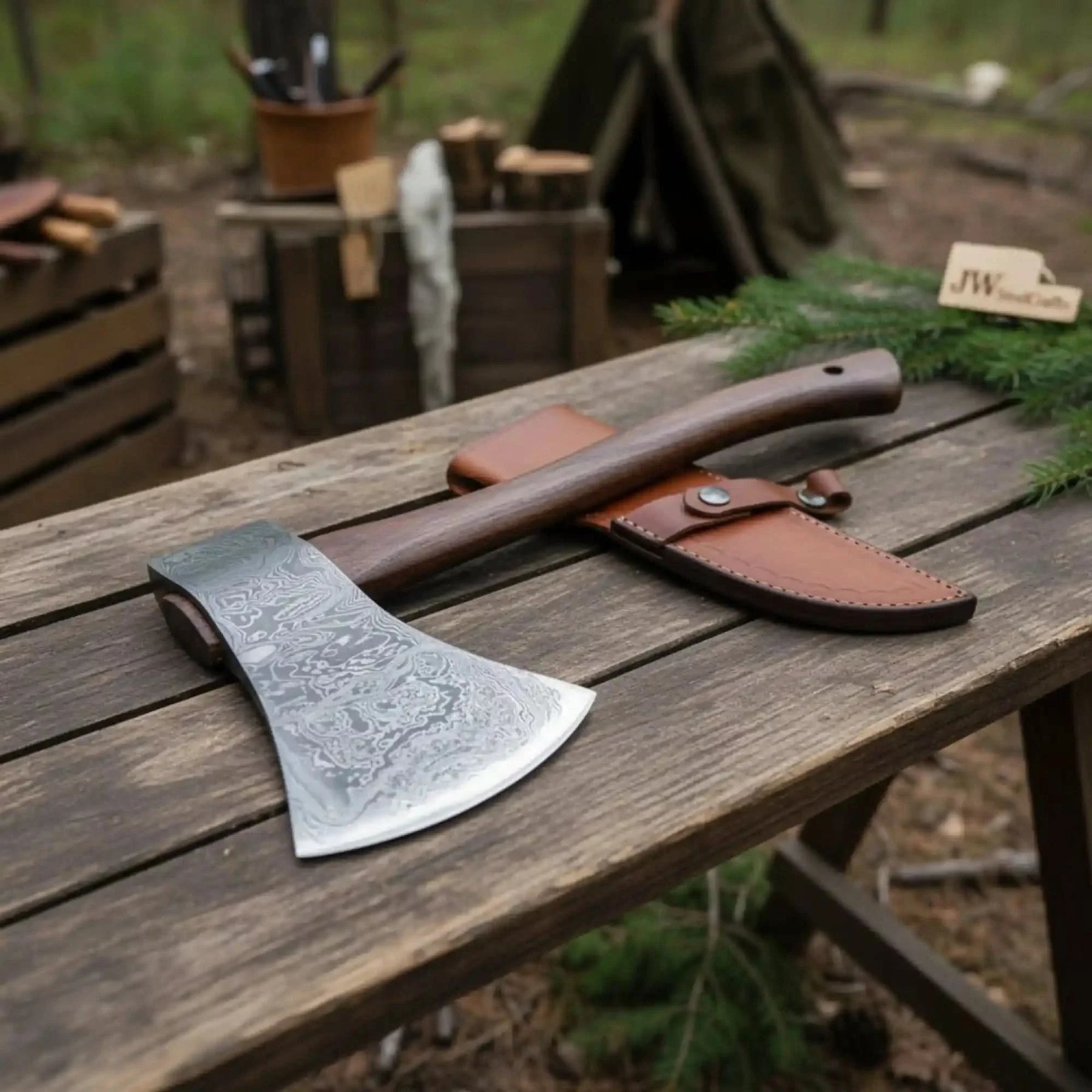 Axe Handmade Damascus Steel Tomahawk by JW SteelCrafts, Southern lifestyle apparel main product photo