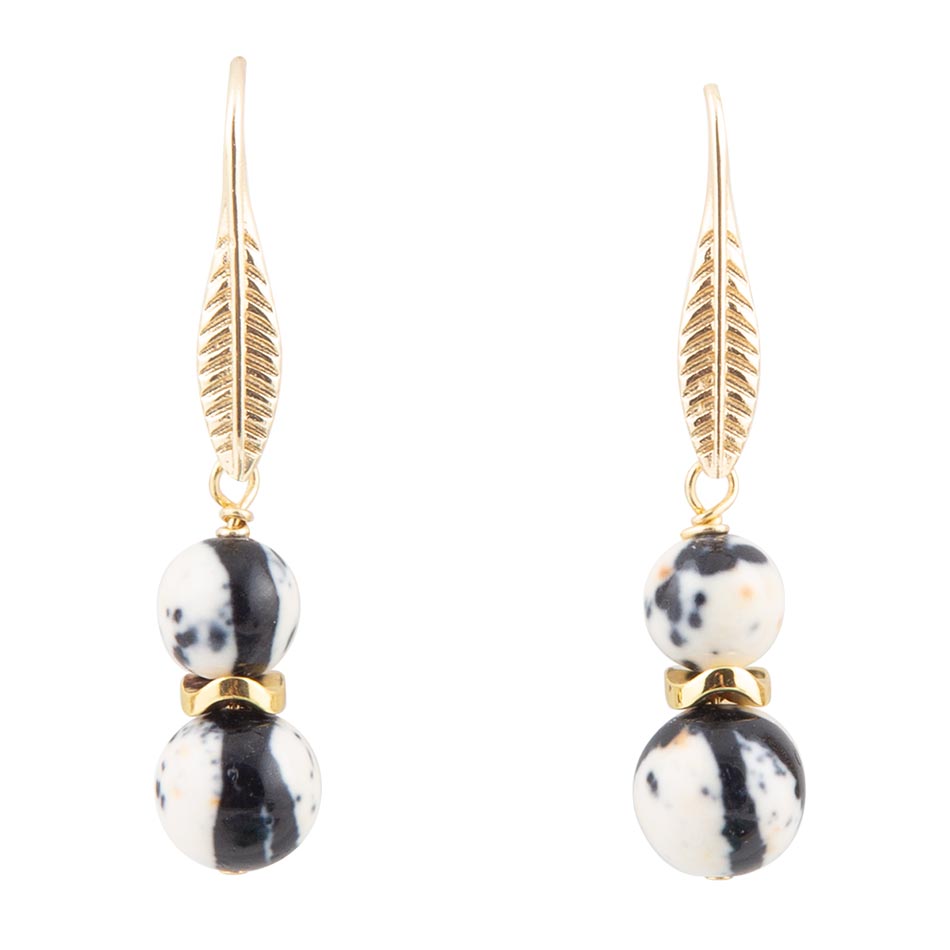 Agate Black and White Neutrals Golden Drop Earrings by Barse Jewelry