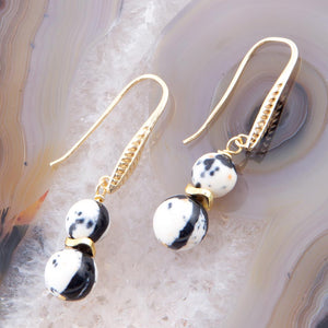 Agate Black and White Neutrals Golden Drop Earrings detail view by Barse Jewelry