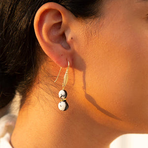 Agate Black and White Neutrals Golden Drop Earrings detail view by Barse Jewelry