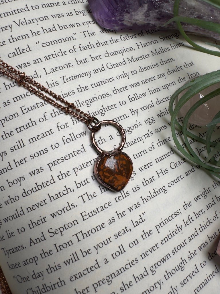 Jasper Heart Necklace detail view by Copper Ashes