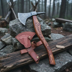 Custom Handmade 20" Damascus steel Best Bearded Felling Hatchet Axe by JW SteelCrafts, Southern lifestyle apparel detail photo 5