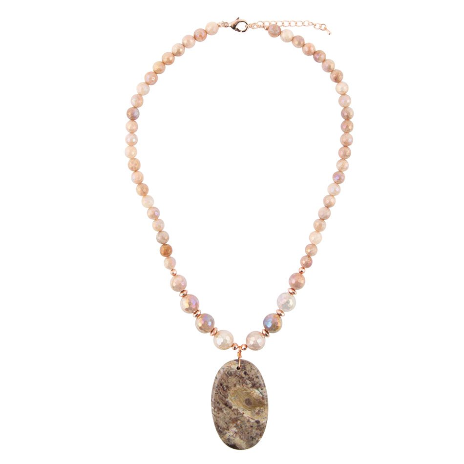 Jasper Slab in Pink Necklace detail view by Barse Jewelry
