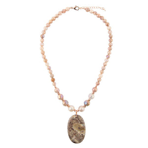 Jasper Slab in Pink Necklace detail view by Barse Jewelry