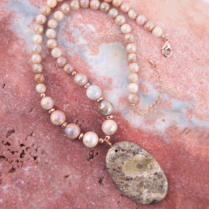 Jasper Slab in Pink Necklace detail view by Barse Jewelry