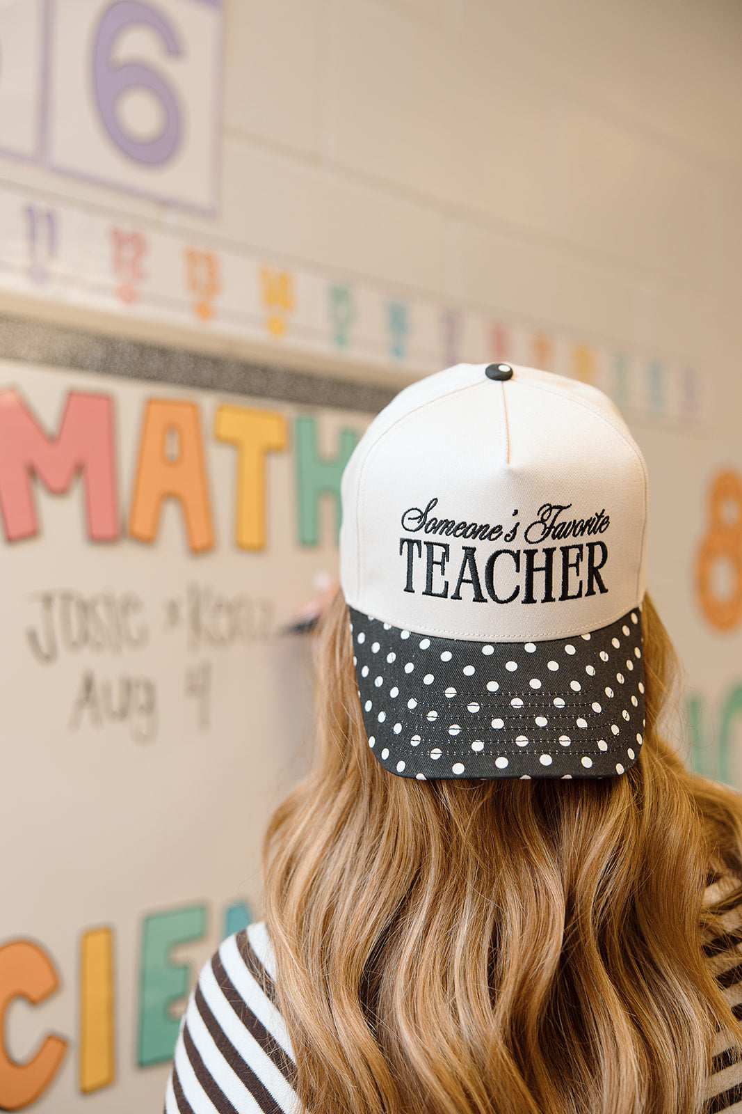 Someone's Favorite Teacher - Black Polka Dot Trucker Hat detail view by KenzKustomz
