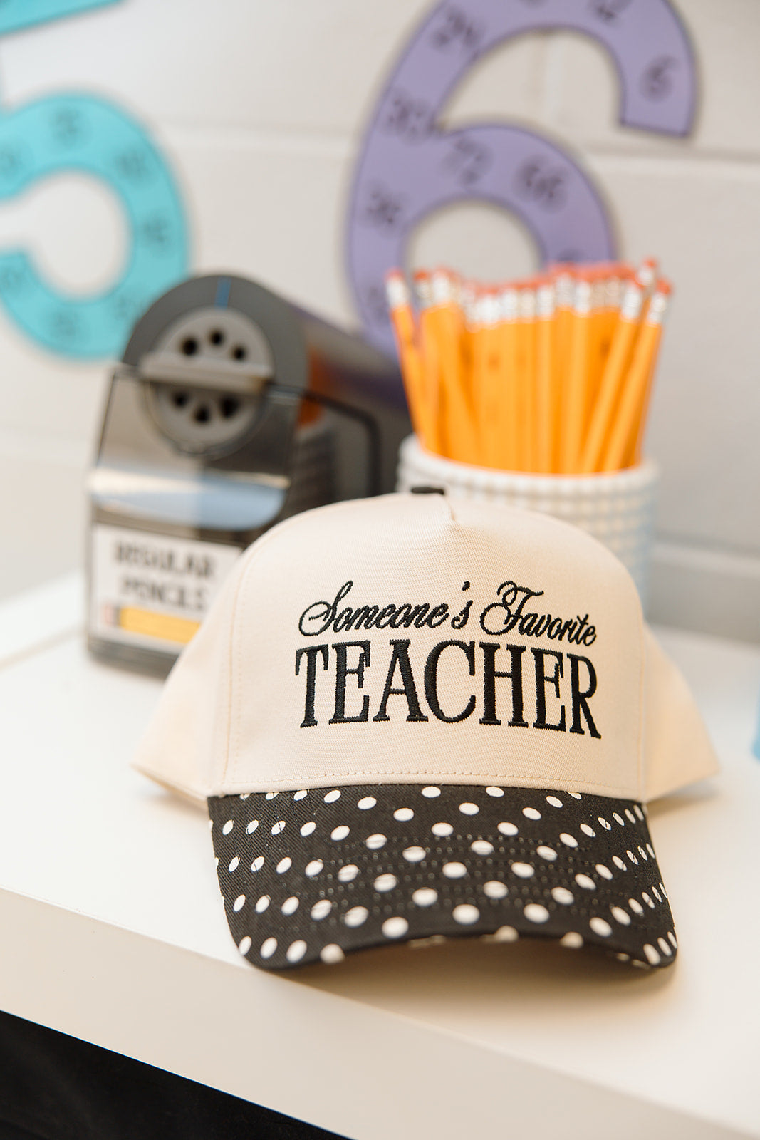 Someone's Favorite Teacher - Black Polka Dot Trucker Hat by KenzKustomz