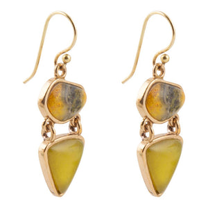 Hinged Yellow Bumblebee Jasper Golden Drop Earrings detail view by Barse Jewelry
