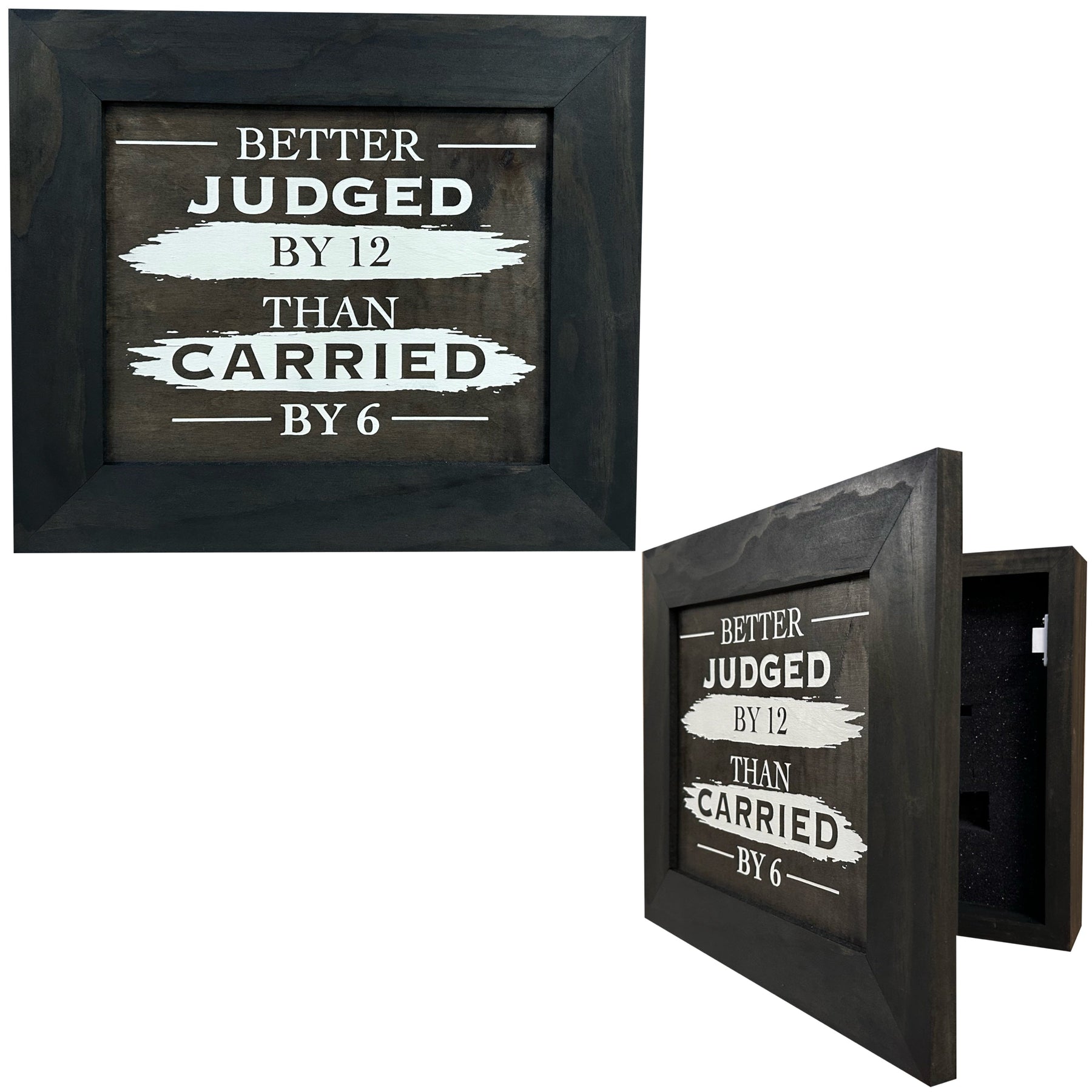 Better Judged by 12 Than Carried by 6 Gun Concealment Furniture - Handcrafted Hidden Gun Storage Wall Decor - Hidden Safe Furniture with Magnetic Lock by Bellewood Designs