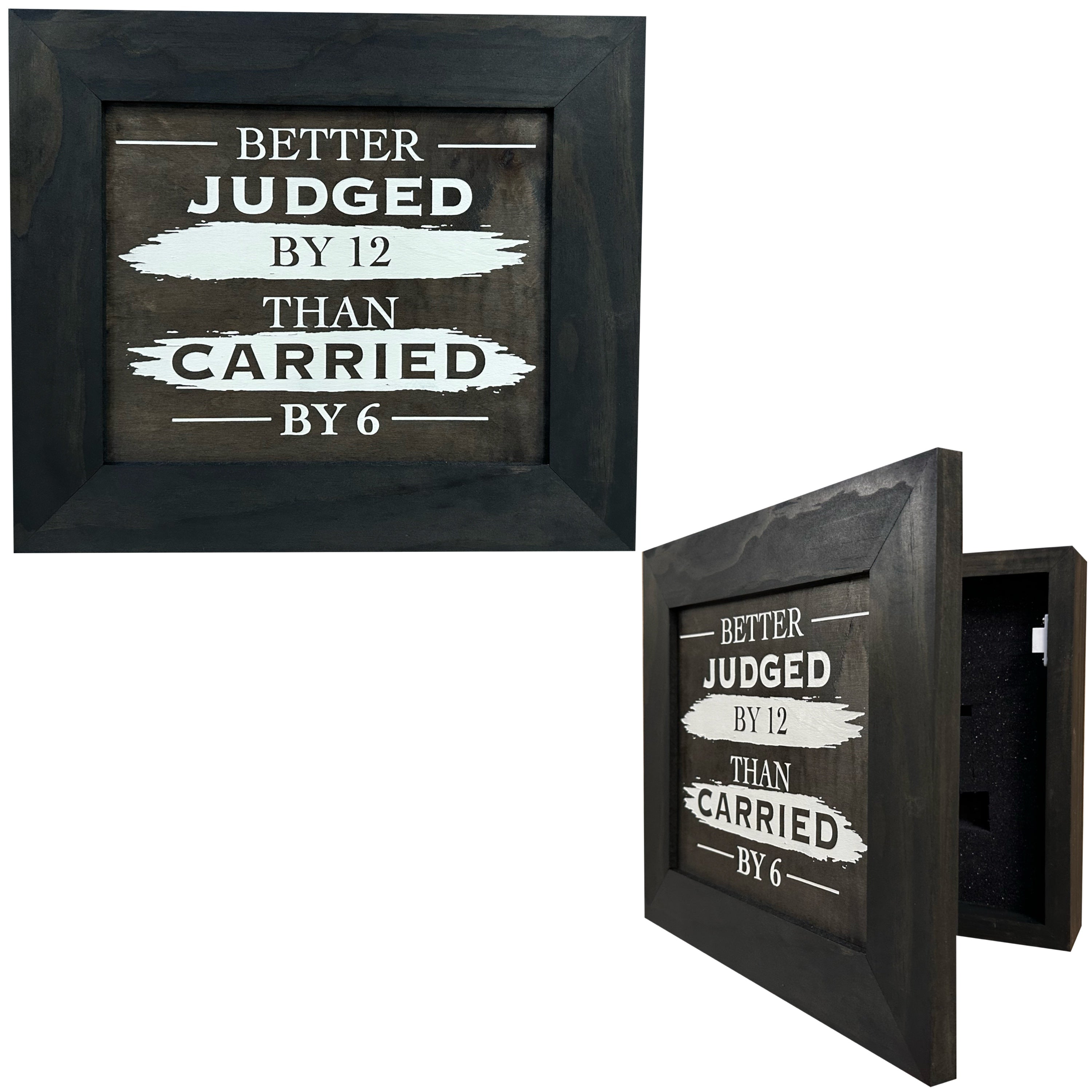 Better Judged by 12 Than Carried by 6 Gun Concealment Furniture - Handcrafted Hidden Gun Storage Wall Decor - Hidden Safe Furniture with Magnetic Lock by Bellewood Designs