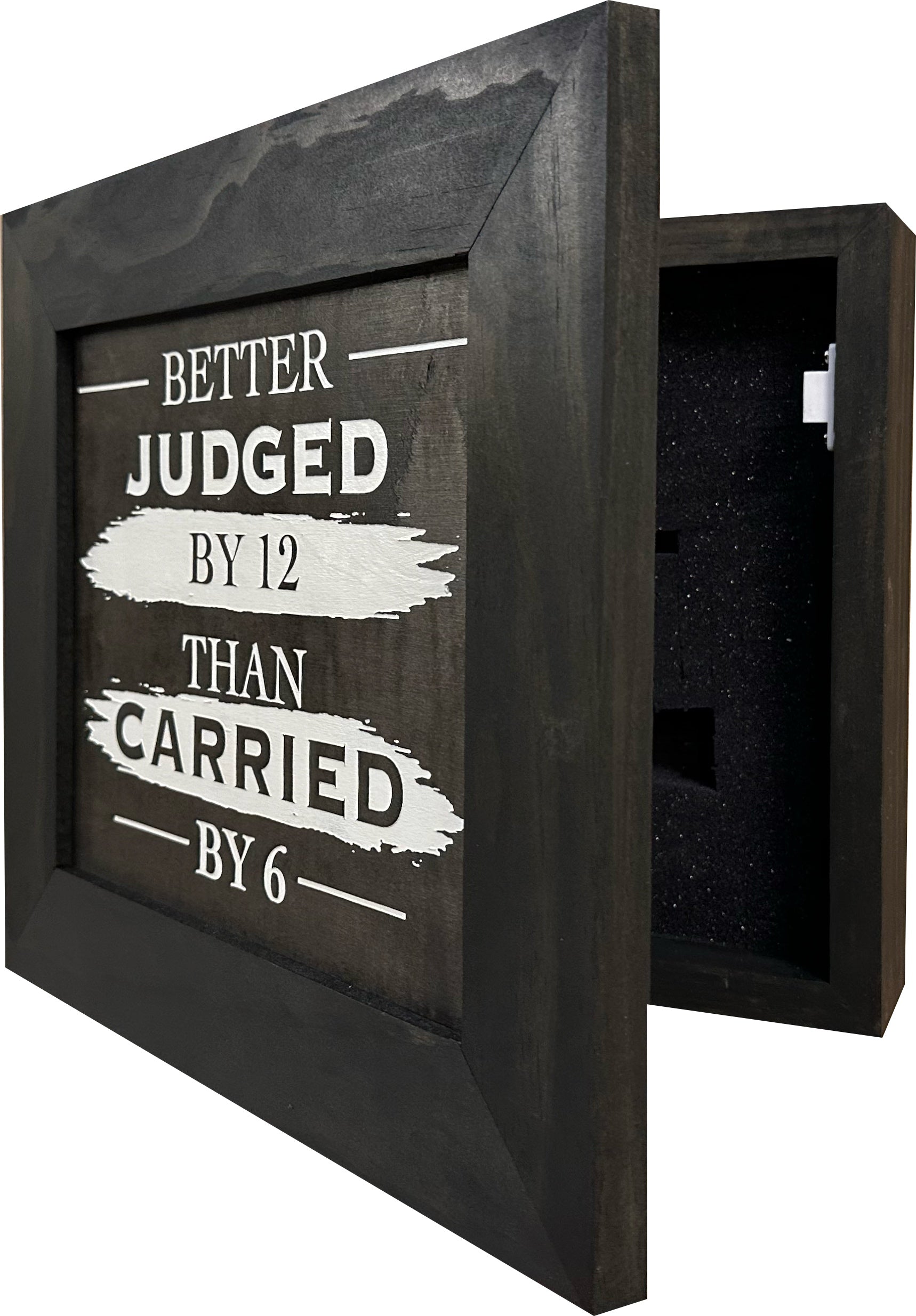 Better Judged by 12 Than Carried by 6 Gun Concealment Furniture - Handcrafted Hidden Gun Storage Wall Decor - Hidden Safe Furniture with Magnetic Lock by Bellewood Designs