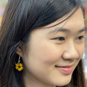 Kansas Sunflower Wooden Dangle Earrings | State Flower Jewelry by Cate's Concepts, LLC, handmade jewelry detail photo 5