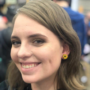 Kansas Sunflower Wooden Dangle Earrings | State Flower Jewelry by Cate's Concepts, LLC, handmade jewelry detail photo 3