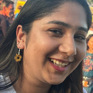 Kansas Sunflower Wooden Dangle Earrings | State Flower Jewelry detail view by Cate's Concepts, LLC