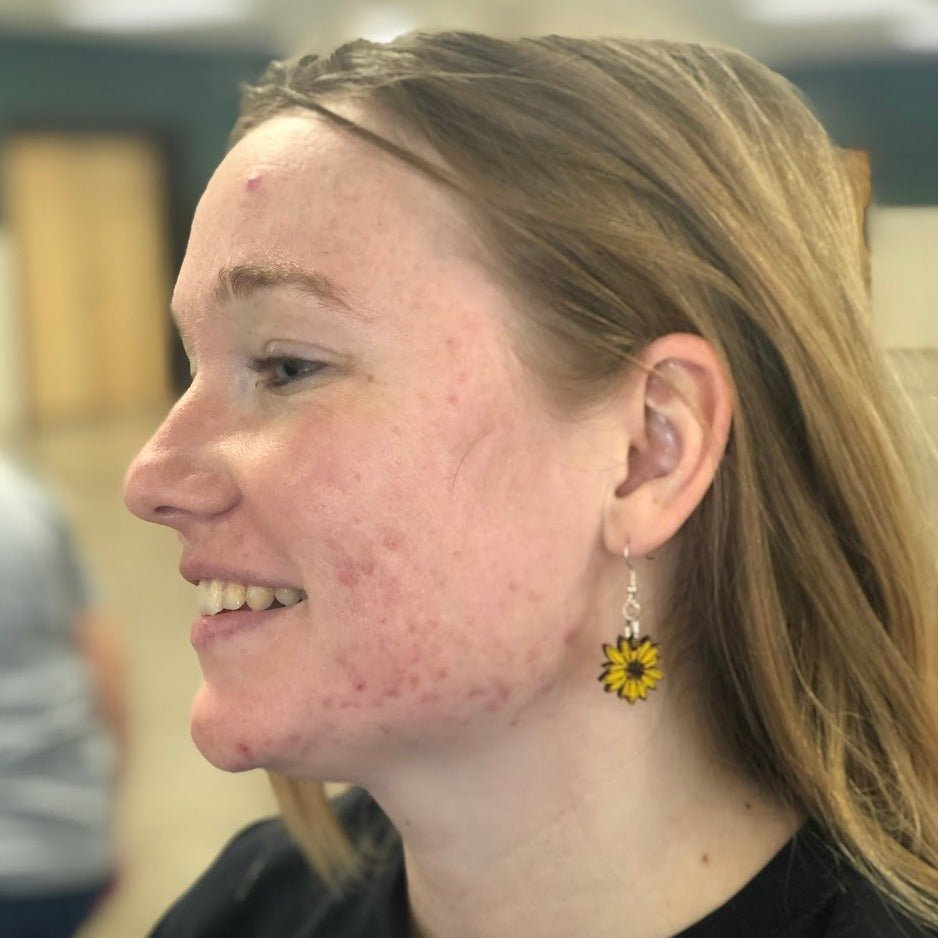 Kansas Sunflower Wooden Dangle Earrings | State Flower Jewelry detail view by Cate's Concepts, LLC