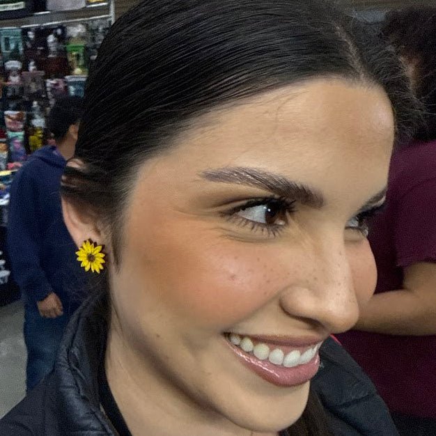 Kansas Sunflower Wooden Dangle Earrings | State Flower Jewelry detail view by Cate's Concepts, LLC