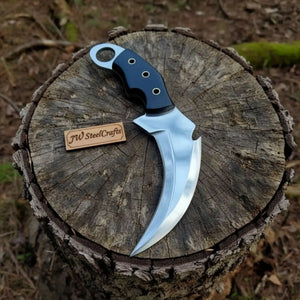 Damascus Steel Karambit Pair, Stag Horn & Wood Handle, 9-inch Blade by JW SteelCrafts, Southern lifestyle apparel detail photo 4