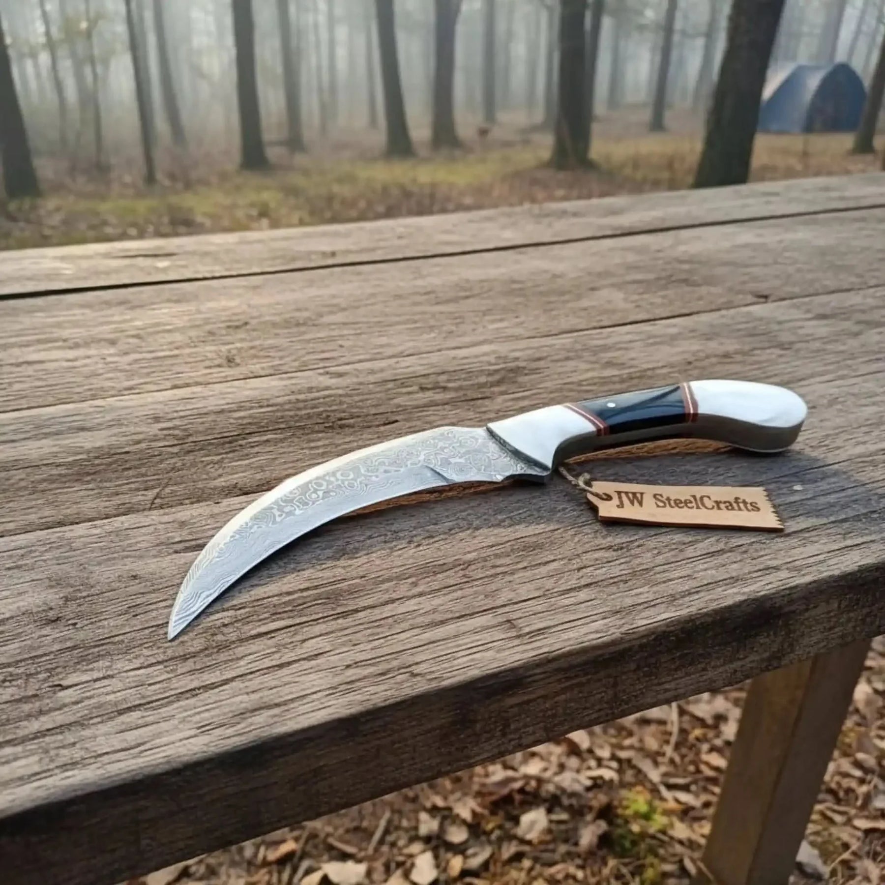 Karambit Knife with Black horn and Stainless steel handle. detail view by JW SteelCrafts