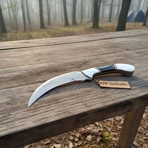 Karambit Knife with Black horn and Stainless steel handle. detail view by JW SteelCrafts