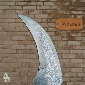 Karambit Knife with Black horn and Stainless steel handle. by JW SteelCrafts, Damascus knife detail photo 4