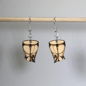 Kettle Drum Wooden Dangle Earrings | Timpani Music Jewelry