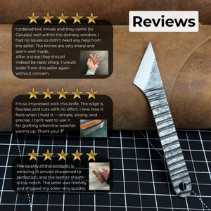 Kiridashi Knife - Razor-Sharp Carbon Steel Blade with Leather Sheath detail view by Sharky Forged Steel Tools