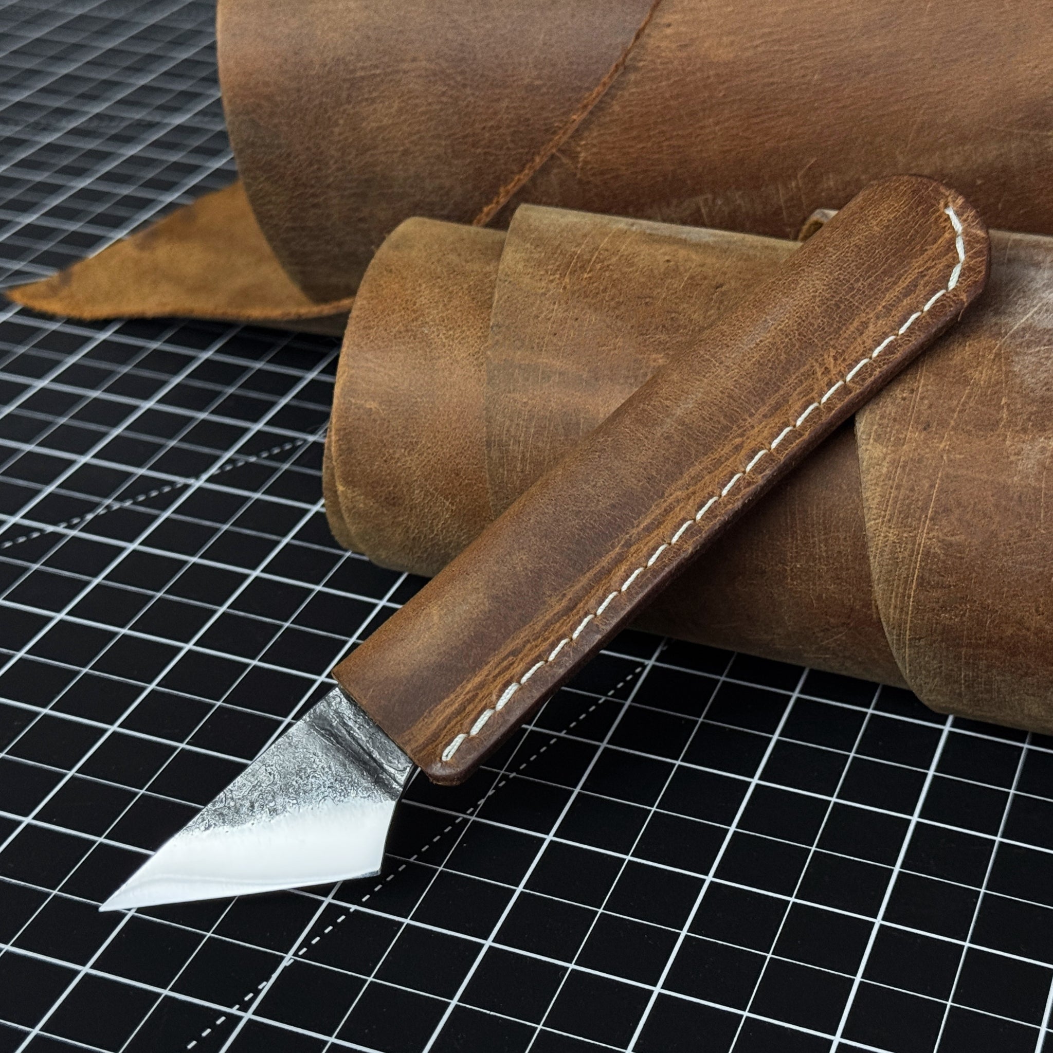 Kiridashi Knife - Razor-Sharp Carbon Steel Blade with Leather Sheath by Sharky Forged Steel Tools