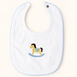 Personalized White Baby Gift Collection with Blue Picot Trim