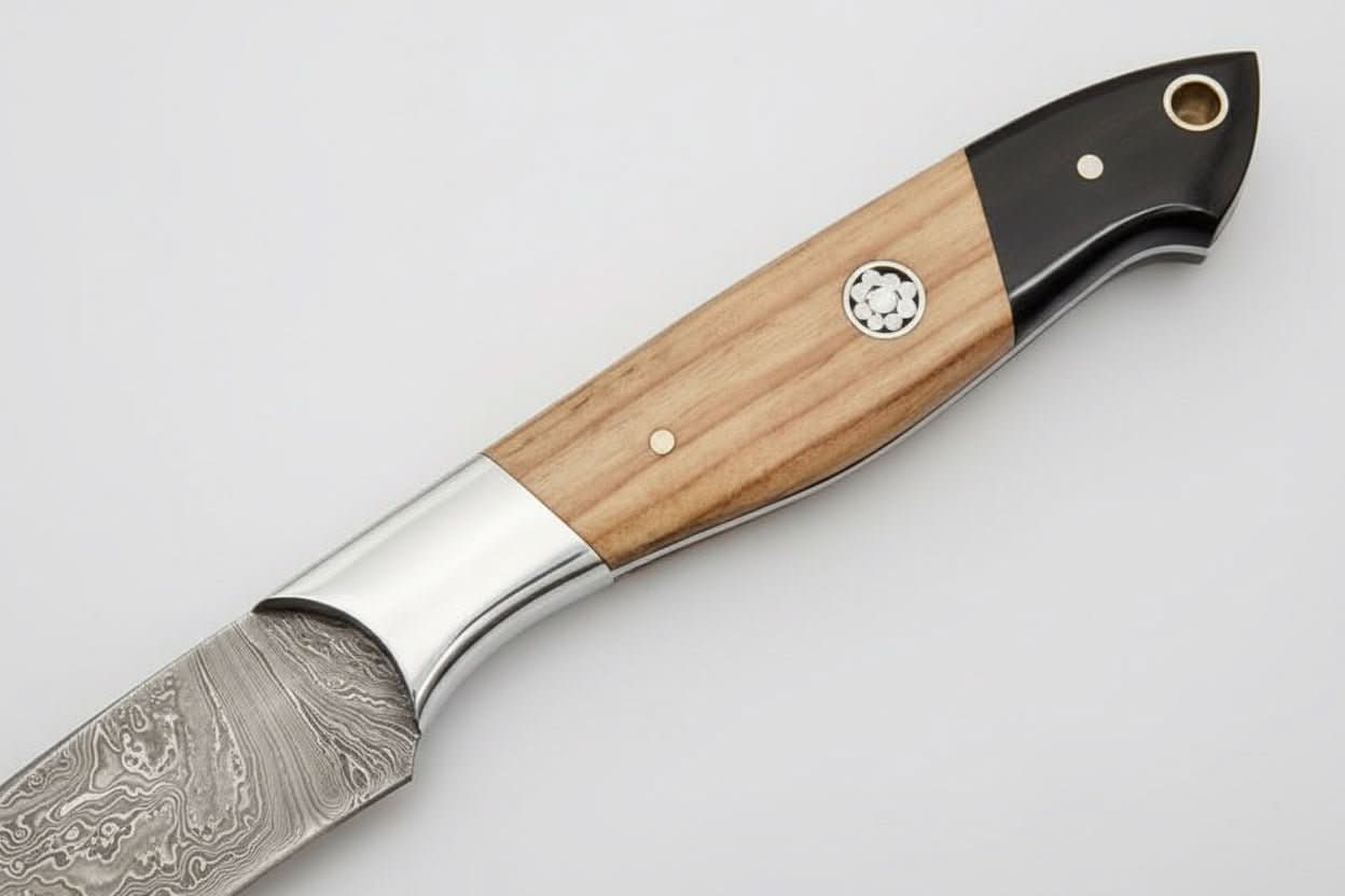 9" Handmade Damascus Steel Utility Knife with Olive Wood Handle by JW SteelCrafts, Damascus knife detail photo 3