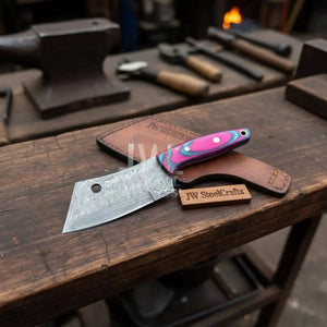 Ko-Bunka Knife Damascus Steel, Reverse Tanto detail view by JW SteelCrafts