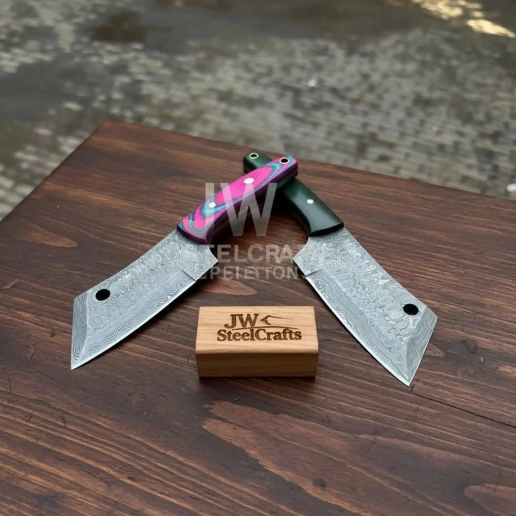 Ko-Bunka Knife Damascus Steel, Reverse Tanto by JW SteelCrafts, Damascus knife detail photo 2