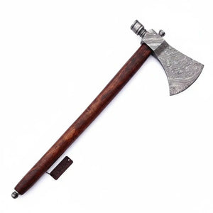 Late-Era Viking Skeggøx Utility Axe with Pattern-Welded Damascus Blade and Smoked Hardwood Handle by JW SteelCrafts, Southern handmade gift detail photo 3