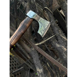 Hand Forged Carbon Steel Viking Axe with Carved Ash Wood Handle and Leather Grip by JW SteelCrafts, Southern lifestyle apparel detail photo 9