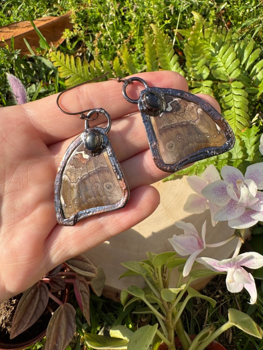 Labradorite and Butterfly Wing Earrings by Copper Ashes