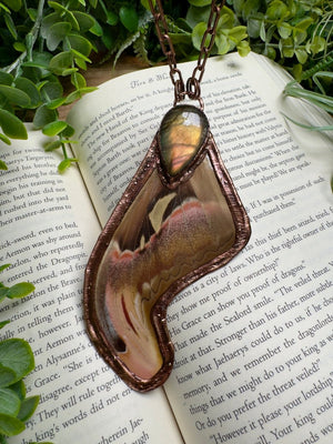 Labradorite and Giant Atlas Moth Wing Necklace by Copper Ashes