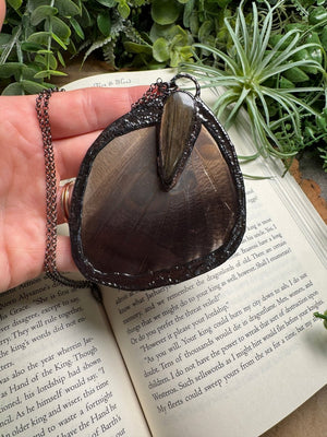 Labradorite and Giant Moth Wing Necklace (reversible) detail view by Copper Ashes
