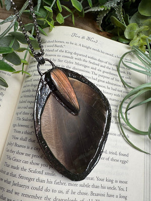 Labradorite and Giant Moth Wing Necklace (reversible) by Copper Ashes