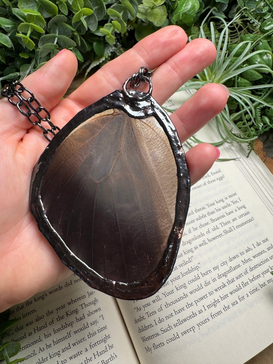 Labradorite and Giant Moth Wing Necklace (reversible) detail view by Copper Ashes