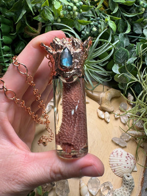 Labradorite, Barnacles, and Starfish Arm Oddity Vial Necklace detail view by Copper Ashes