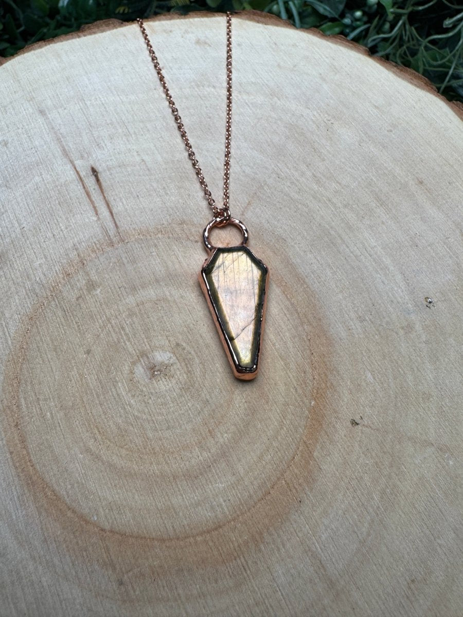 Labradorite Coffin Necklace detail view by Copper Ashes