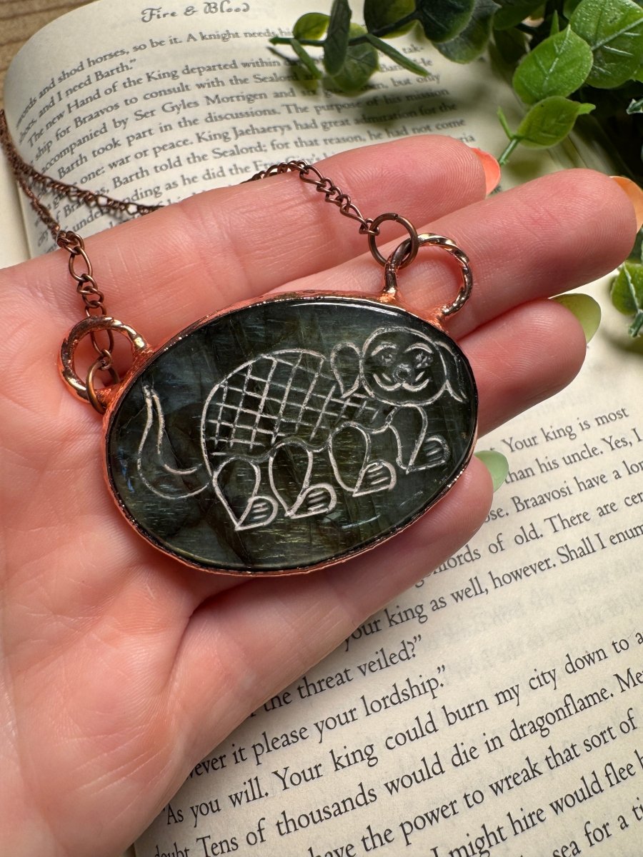 Labradorite Dog Necklace detail view by Copper Ashes