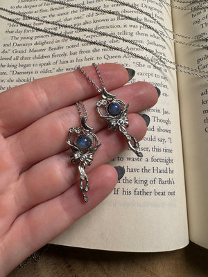 Labradorite Kawaii Bow Necklace Adjustable detail view by Copper Ashes