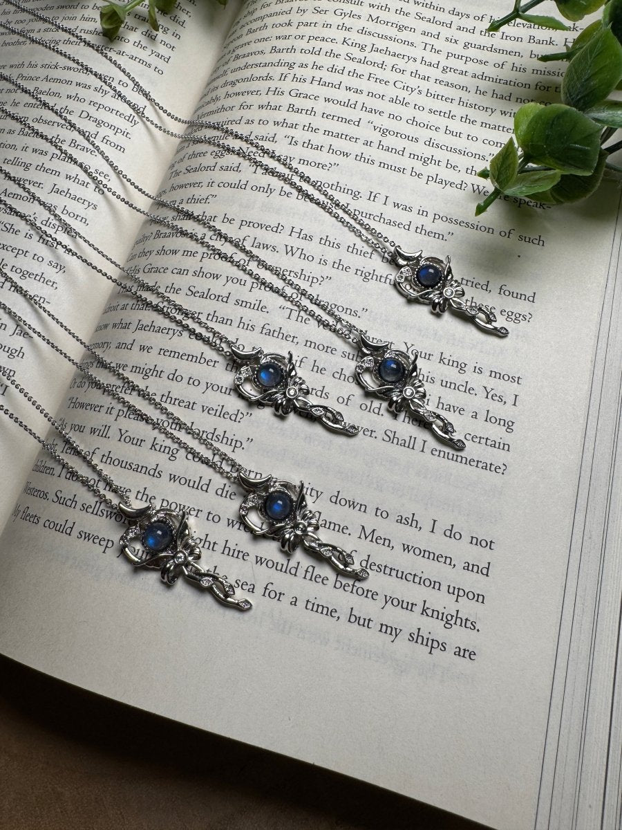 Labradorite Kawaii Bow Necklace Adjustable detail view by Copper Ashes