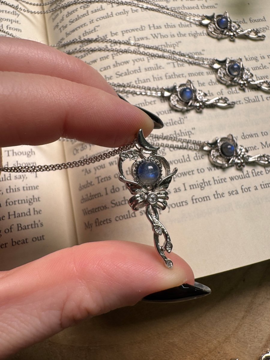 Labradorite Kawaii Bow Necklace Adjustable detail view by Copper Ashes