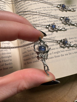 Labradorite Kawaii Bow Necklace Adjustable detail view by Copper Ashes