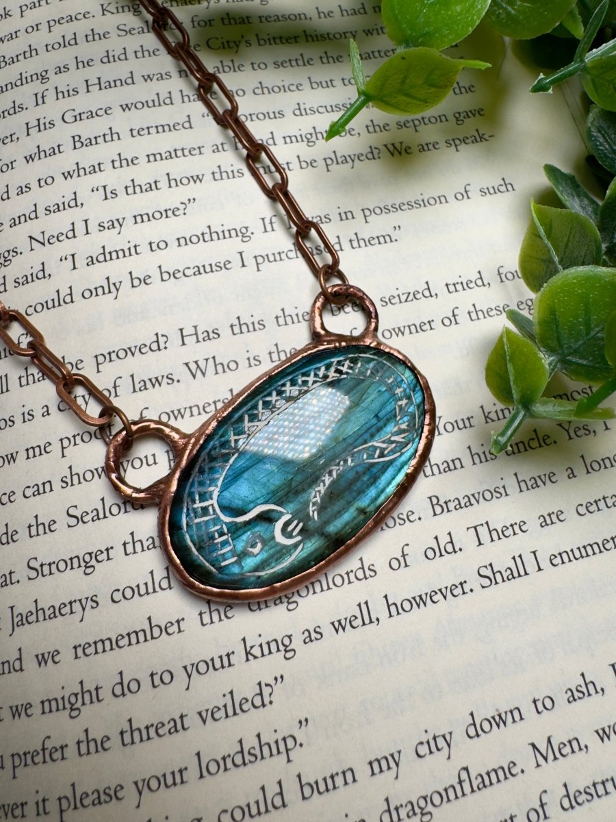 Labradorite Snake Necklace detail view by Copper Ashes